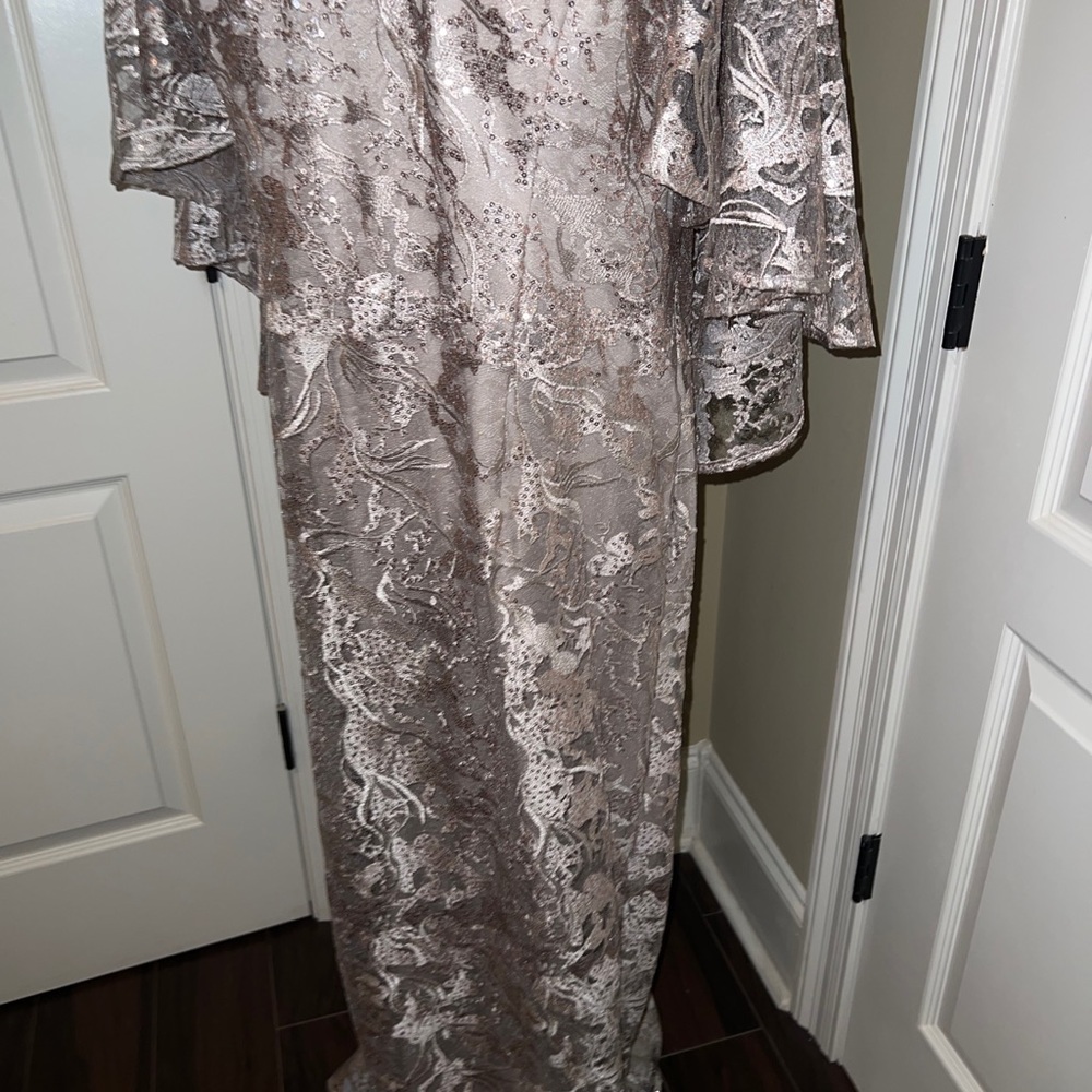 Mori Lee Champagne Lace Evening Gown - Picture 5 of 12